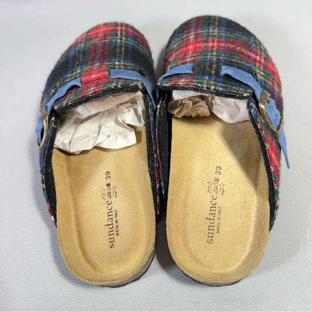 Sundance Multicolored Plaid Wool Cork Comfort Clogs - Picture 5 of 12